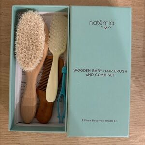 Wooden Baby Hair Brush and Comb Set - Cream and Brown